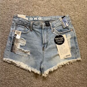 SONG Women's Distressed Light Blue Denim Shorts